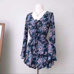 Blue Floral Long Sleeve Romper